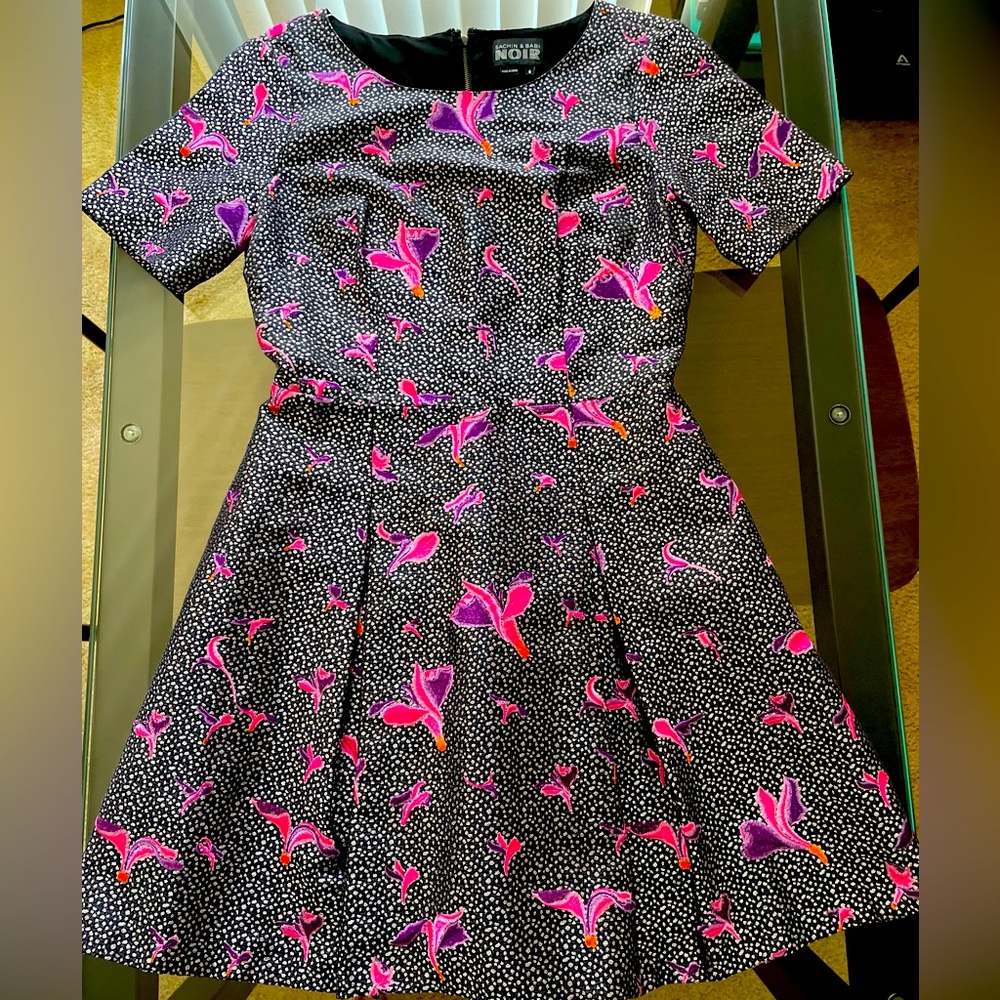 Sachin + Babi Noir Navy Dress with Pink and Purple Floral Design